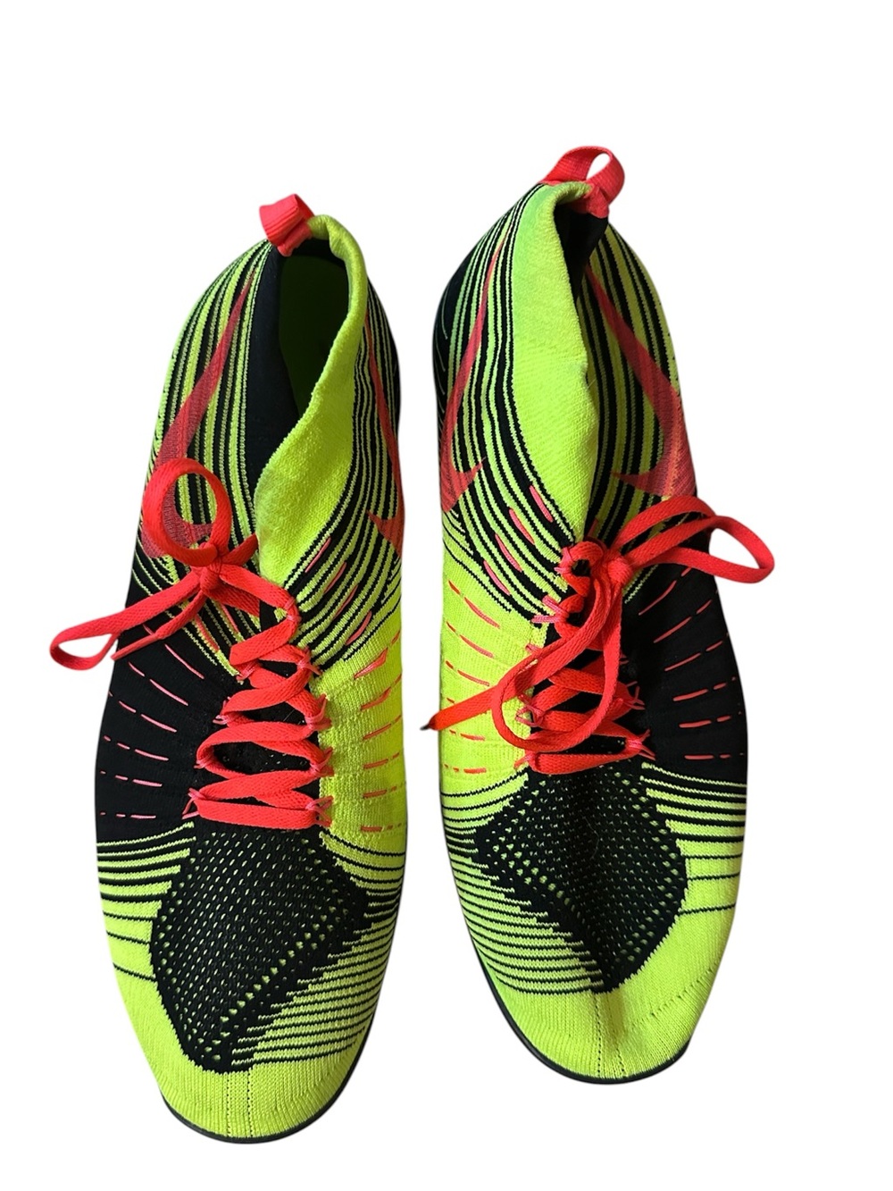 Neon Yellow & Black Knit Sneakers with Red Laces